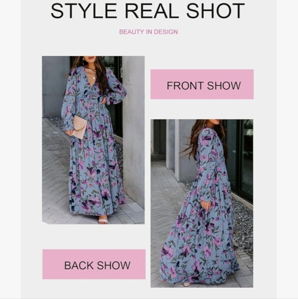 Floral Blue Maxi Dress - Picture 5 of 7